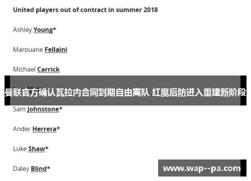 曼联官方确认瓦拉内合同到期自由离队 红魔后防进入重建新阶段